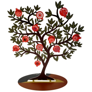 Dorit Judaica Pomegranate Tree Sculpture With Home Blessings