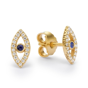 Yaniv Fine Jewelry 18K Gold Evil Eye Earrings with Sapphire Stone