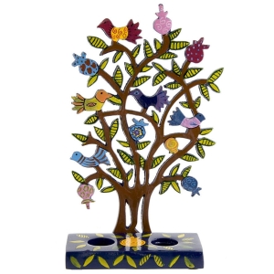 Yair Emanuel Painted Tree of Life Shabbat Candle Holder