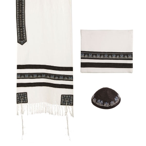 Yair Emanuel Embroidered Black Stripes Tallit (Prayer Shawl)