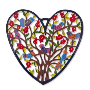 Tree of Life: Yair Emanuel Hand Painted Heart Wall Hanging