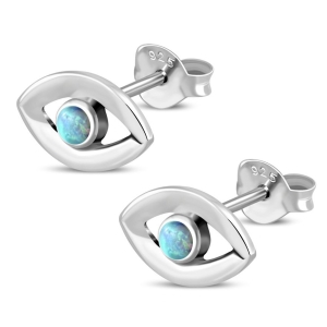 Exclusive Sterling Silver Evil Eye Stud Earrings With Colorful Gemstones (Choice of Gemstone)