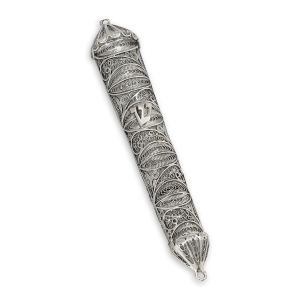 Handcrafted Sterling Silver Mezuzah Case With Filigree Design By Traditional Yemenite Art