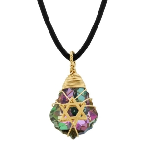 Crystal and Gold Filled Postmodern Star of David Necklace (Rainbow)