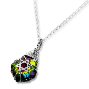 Crystal and Silver Postmodern Star of David Necklace (Rainbow)