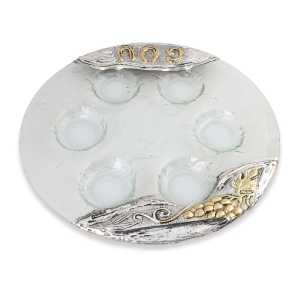 Handcrafted Glass Seder Plate With Grapes Design