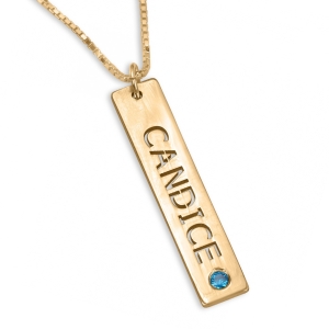 Gold Plated Vertical Bar Name Necklace with Birthstone