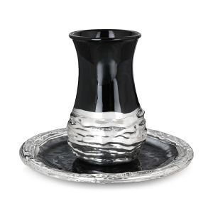 Handcrafted Black Glass and Sterling Silver Kiddush Cup
