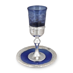 Handmade Blue Glass and Sterling Silver-Plated Kiddush Cup