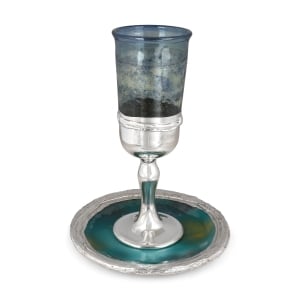 Handmade Dark Blue Glass and Sterling Silver-Plated Kiddush Cup