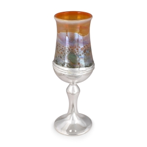 Handmade Multicolored Glass and Sterling Silver-Plated Kiddush Cup