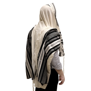 Handwoven Black & Silver Pattern Non-Slip Tallit (Prayer Shawl) Set from Rikmat Elimelech