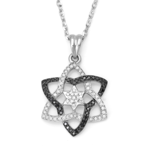Anbinder Jewelry 14K White Gold Curved Star of David Pendant with Black and White Diamonds