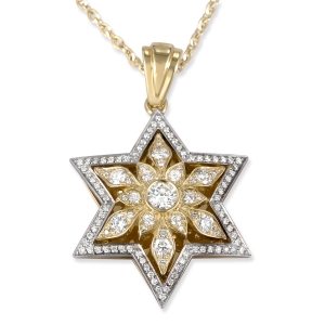 14K Gold Floral Star of David Pendant With 109 Diamonds