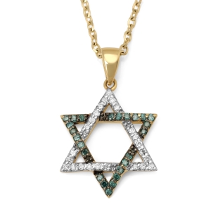 Anbinder Jewelry 14K Gold Blue and White Diamond Studded Star of David Pendant for Women