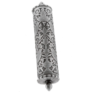 Pewter Mezuzah Case. Adaptation of Esther Scroll Case. Poland, 19th Century