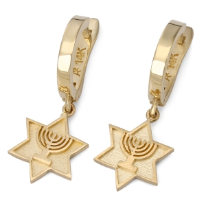 14K Gold Menorah and Star of David Dangling Earrings