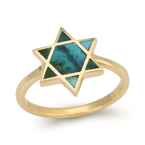 14K Yellow Gold and Eilat Stone Star of David Ring for Women