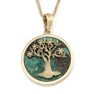 14K Gold and Eilat Stone Tree of Life Pendant Necklace