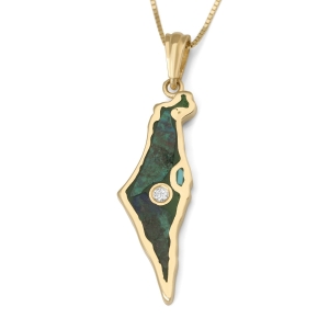 14K Gold and Eilat Stone Map of Israel Pendant with Single Diamond