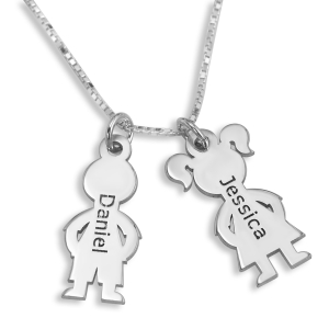 Sterling Silver or Gold Plated English / Hebrew Kids' Names Mother Necklace
