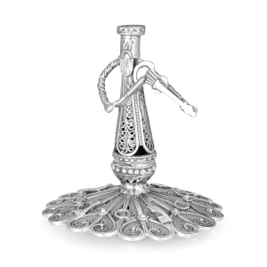 Traditional Yemenite Art Handcrafted Large Sterling Silver Dreidel With Klezmer Violinist and Filigree Design