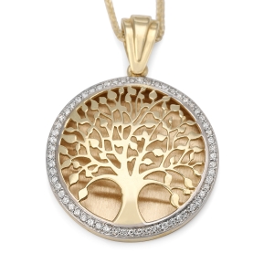 Large 14K Gold Diamond Tree of Life Pendant Necklace (Choice of Color)