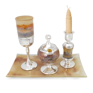 Luxurious Handcrafted Glass and Sterling Silver Havdalah Set (Multicolored)