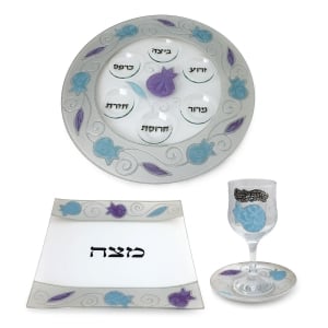 Passover Seder Essentials Set By Lily Art - Blue Pomegranates