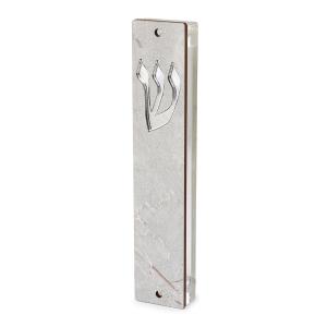 Lily Art Acrylic Mezuzah Case with Gray Marble Design on Wood - Choice of Color 