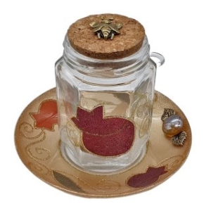 Lily Art Painted Glass 4-Piece Honey Dish with Tray – Red and Gold