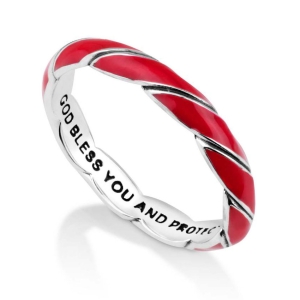 Sterling Silver and Red Enamel Kabbalah Ring With Priestly Blessing