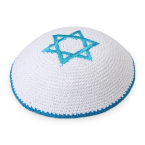 Embroidered and Knitted Kippah with Star of David - Choice of Color