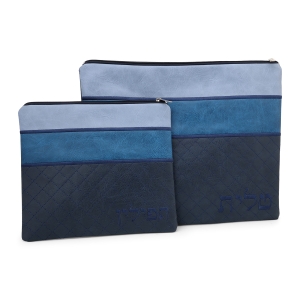 Faux Leather Blends of Blue Tallit & Tefillin Bag Set with Diamond Pattern