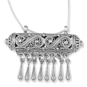 Traditional Yemenite Art Handcrafted Sterling Silver Refined Mezuzah Necklace With Filigree Design