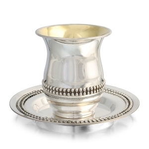Sterling Silver Kiddush Cup and Saucer with Beaded Filigree Design