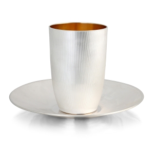 Sterling Silver Kiddush Cup and Saucer with Gentle Ribbed Design