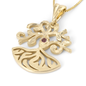 Modern Tree of Life 14K Yellow Gold Pendant Necklace With Topaz Stone