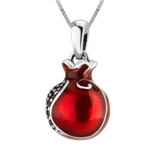 Marina Jewelry 925 Sterling Silver and Garnet Pomegranate Necklace