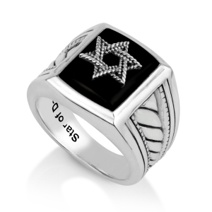 Men's Star of David  Sterling Silver Ring atop Onyx