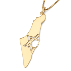 Map of Israel Necklace with Cut-Out Star of David - Silver or Gold-Plated