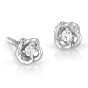 Petite 14K Gold 4-Pronged Diamond Stud Earrings With Chic Knotted Design (Choice of Color)