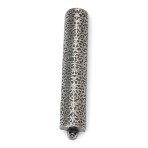 Pewter Mezuzah Case. Adaptation of Silver Bible Binding. Germany, 17th Century