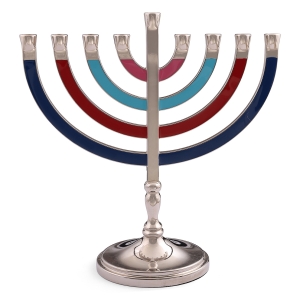 Modern Nickel Hanukkah Menorah With Colorful Enamel Finish
