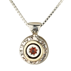 My Soul Loves Sterling Silver with 14K Gold and Garnet Stone Necklace 