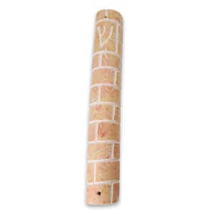 Extra Large Jerusalem Stone Mezuzah Case with Shin and Western Wall Design - Color Option