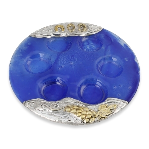 Handcrafted Seder Plate With Grapes Design (Royal Blue)