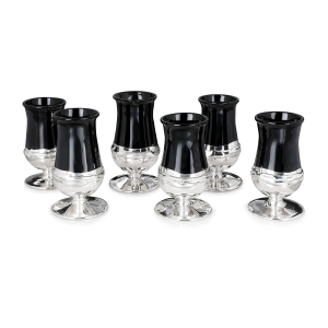 Set of 6 Handcrafted Glass and Sterling Silver Liquor Cups