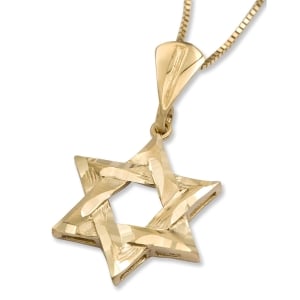 Stylish 14K Yellow Gold Interlocking Star of David Pendant Necklace
