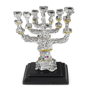 Silver-Plated and Gold-Accented Seven-Branched Menorah With Hoshen Design